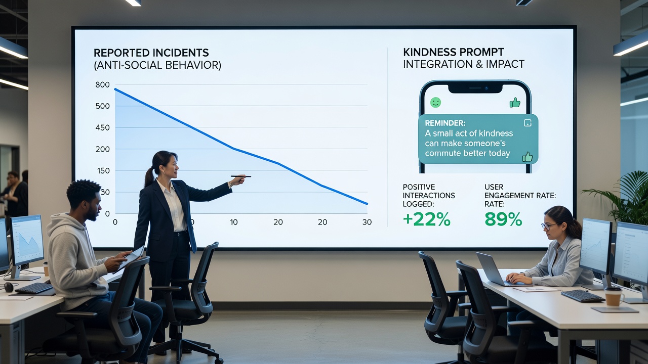 Transit app dashboard displaying aggregated kindness participation and anxiety trend charts